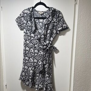 LOFT Floral Patterned Dress in Black and White